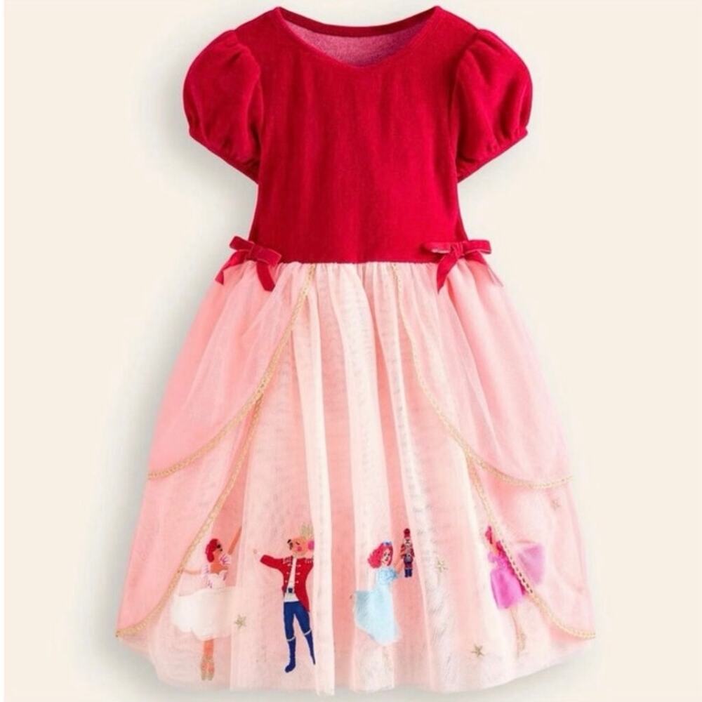 Mini Boden Red & Pink Nutcracker Applique Tulle Dress size 7-8Y